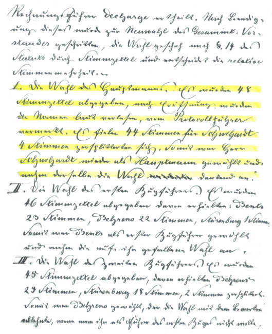 Ausschnitt aus dem Wahlprotokoll vom 10.03.1886 (Nachmittags 3 Uhr)