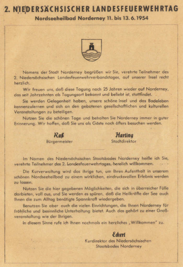 Niedersächsischer Landesfeuerwehrtag 11. - 13. Juni 1954 Niedersächsischer Landesfeuerwehrtag 11. - 13. Juni 1954