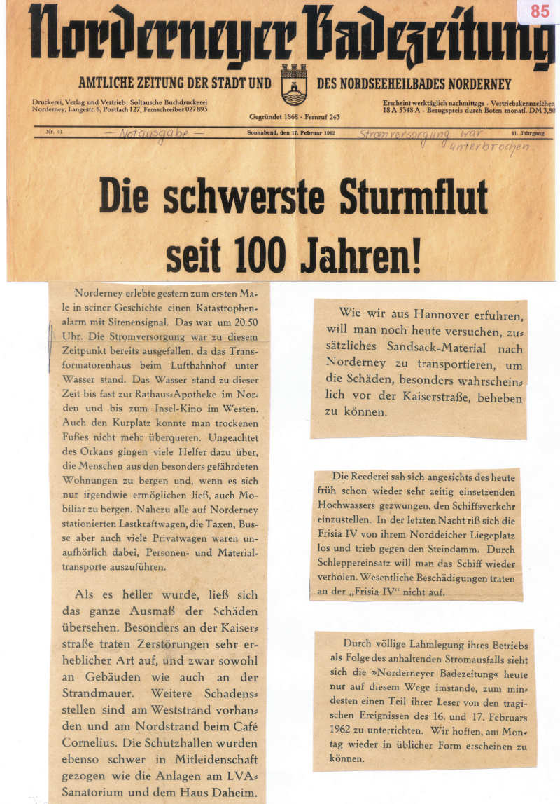 Die schwerste Sturmflut seit 100 Jahren - Februar 1962 Die schwerste Sturmflut seit 100 Jahren - Februar 1962