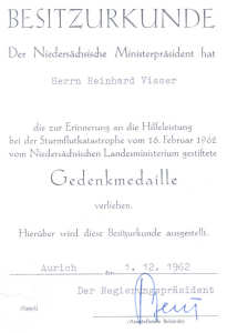 Gedenkmedaille an die Hilfeleistung
