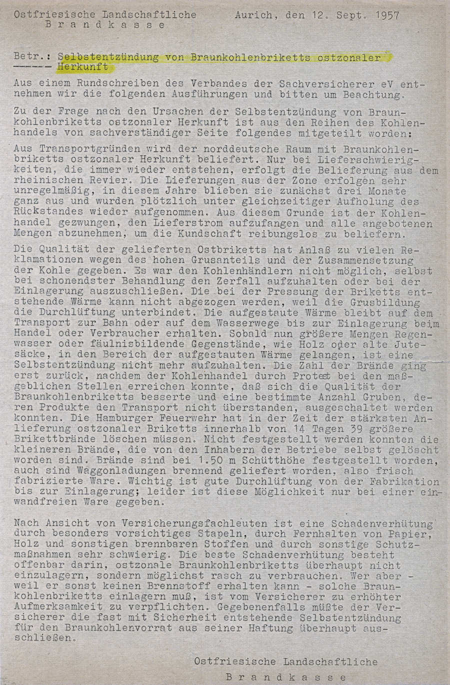 Mit "Pril" einen Brikettbrand gelöscht - 1963