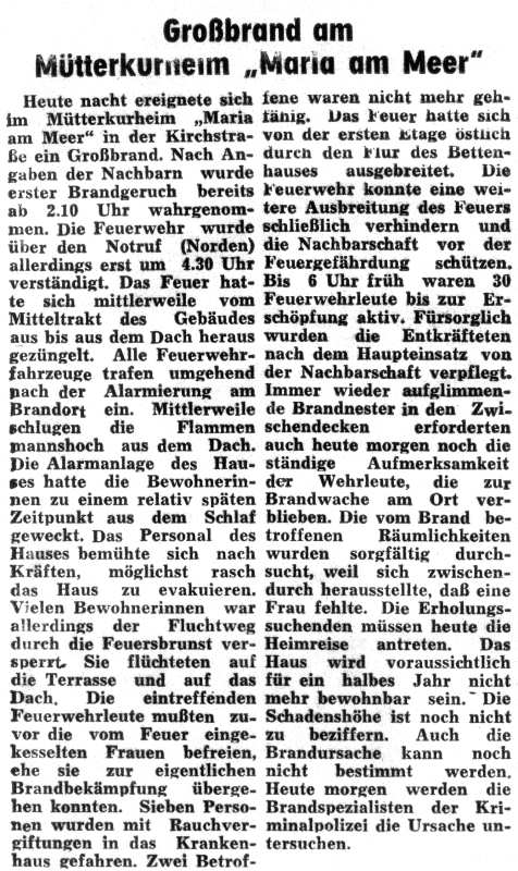 Großbrand am Mütterkurheim "Maria am Meer" - 05.08.1993 Großbrand am Mütterkurheim "Maria am Meer" - 05.08.1993