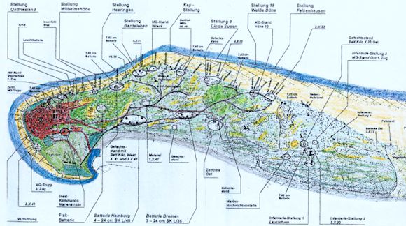 Die Insel wurde genutzt, um eine möglichst stabile Verteidigungslinie zur Abwehr von Landungsbesuchen zu errichten. Die Insel wurde genutzt, um eine möglichst stabile Verteidigungslinie zur Abwehr von Landungsbesuchen zu errichten.