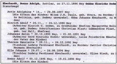 Ausschnitt aus dem Ortssippenbuch