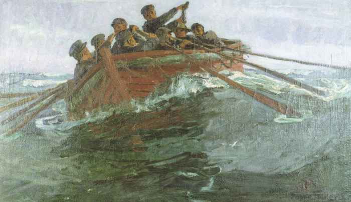 Feuerschiffsboot / 1925 - Öl auf Leinwand - 76 x 128 cm