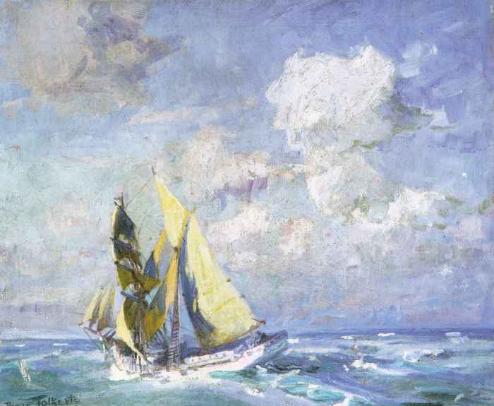 Bretonische Schonerbrigg im Englischen Kanal / 1927 - Öl auf Leinwand - 70 x 85 cm