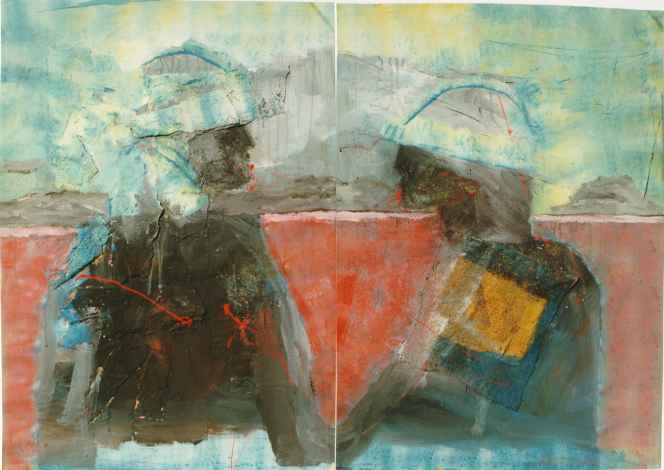 Nach dem Kampf (1998) Acryl, Dachpappe auf Leinwand 120 x 165 cm Nach dem Kampf (1998) Acryl, Dachpappe auf Leinwand 120 x 165 cm