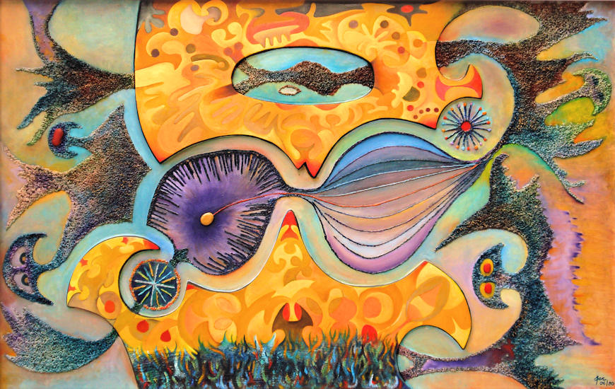 "Komposition mit Jutefäden" (06/80 - 120 x 80)